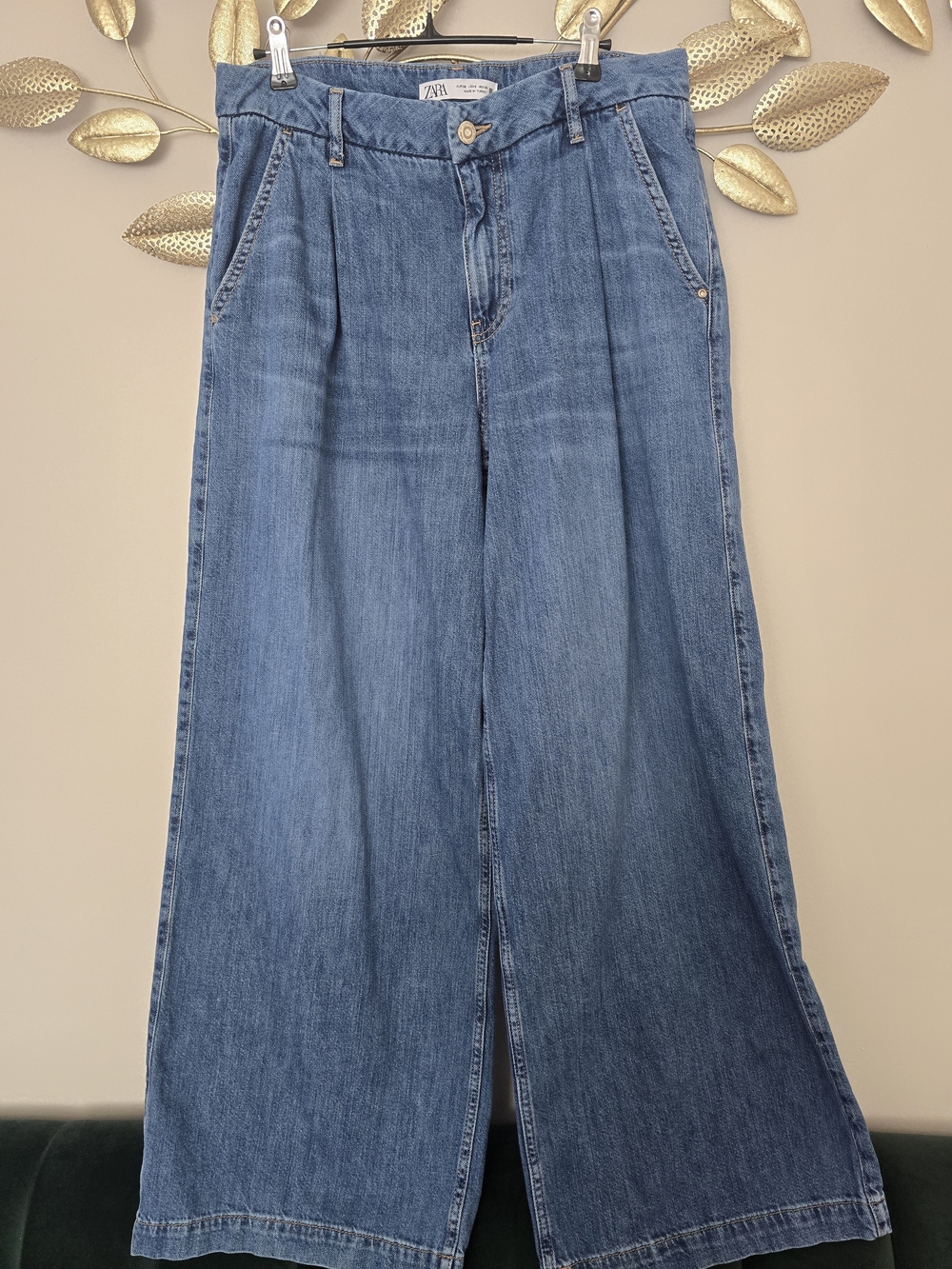 Zara Wide-Leg Denim Jeans in Medium Blue Size 6 (38)